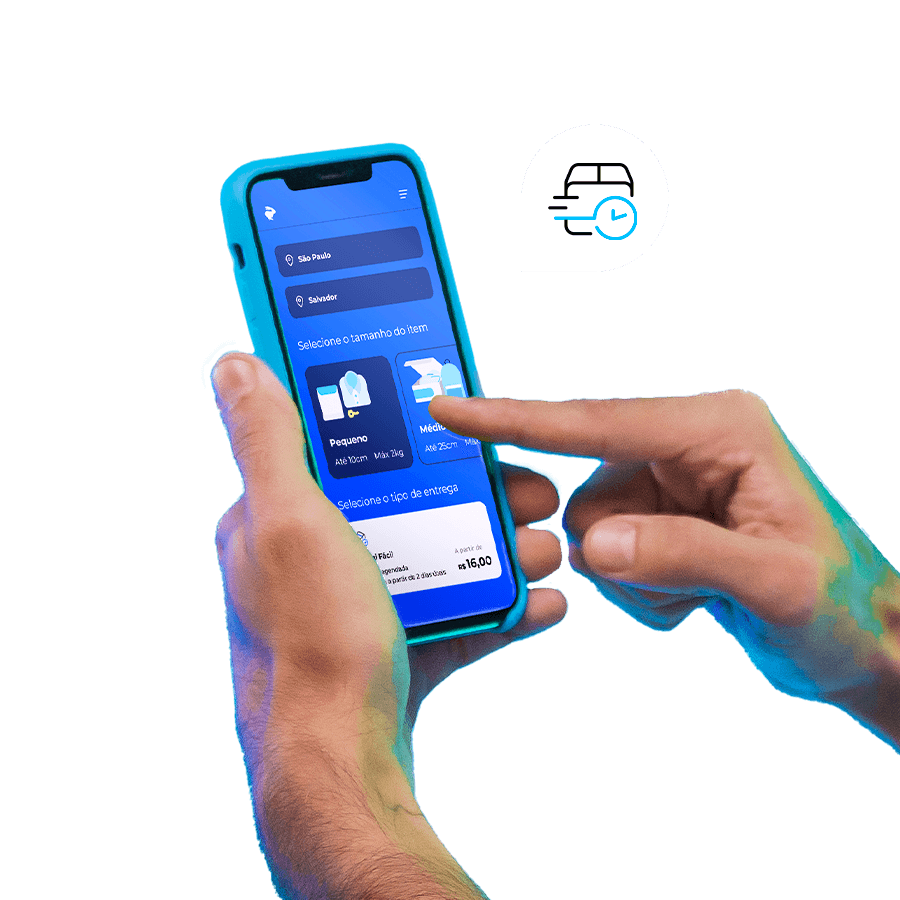 Pessoa usando o serviço Loggi Expresso de envios locais no aplicativo Loggi
