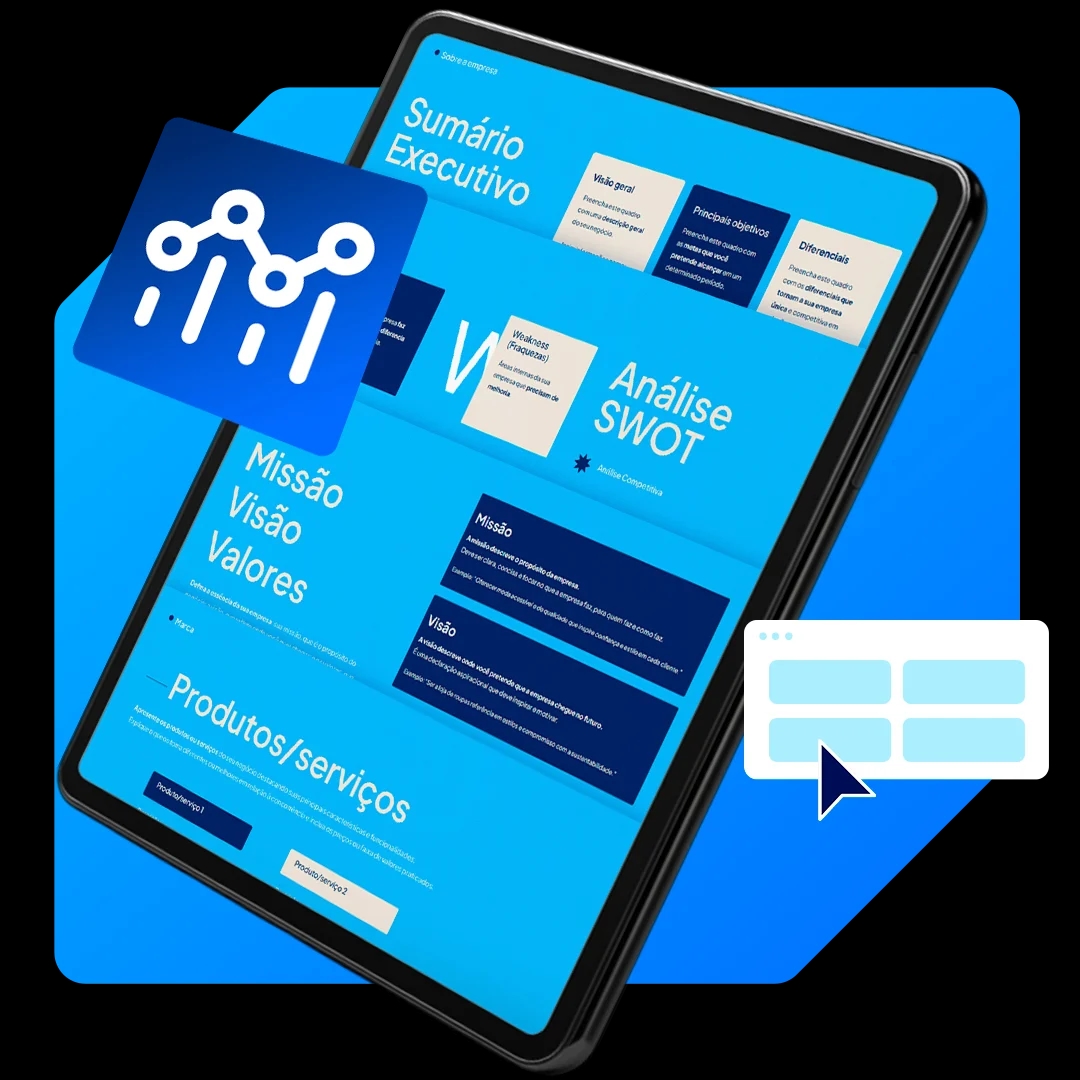Tablet exibindo modelo de plano de negócios