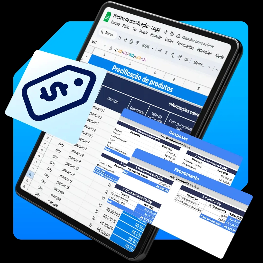 Tablet exibindo planilha de precificação